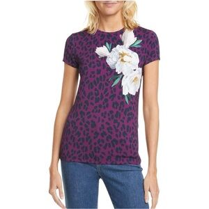 Ted Baker Purple Leopard Fitted T-shirt with Flower Print Size 6